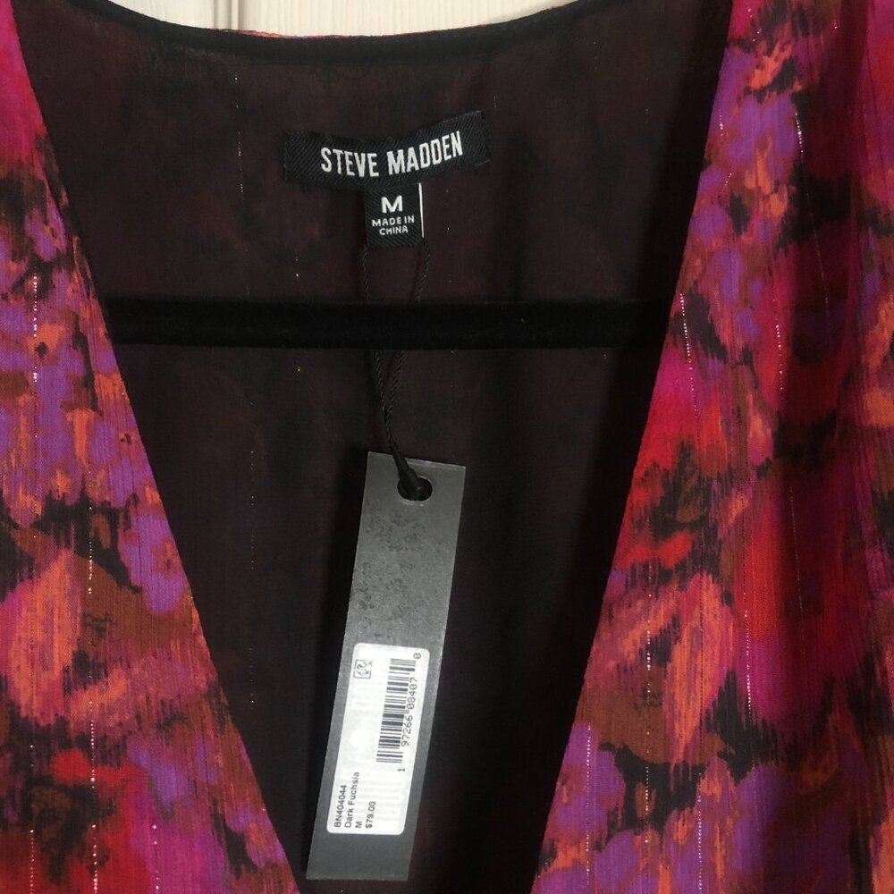 Steve Madden BNWT‎ Azura Floral V-Neck Peplum top with side zipper sz M - Picture 4 of 8